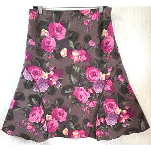 TEATRO DEI SOGNI Women's Gray Pink Floral Wool Blend A-Line Skirt Sz 10/44 Italy